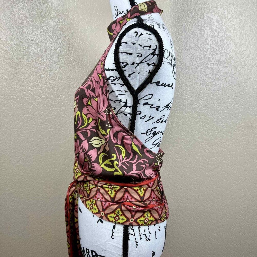 Haute Hippie pink halter top floral mock neck open back size L boho baddie - Picture 8 of 10